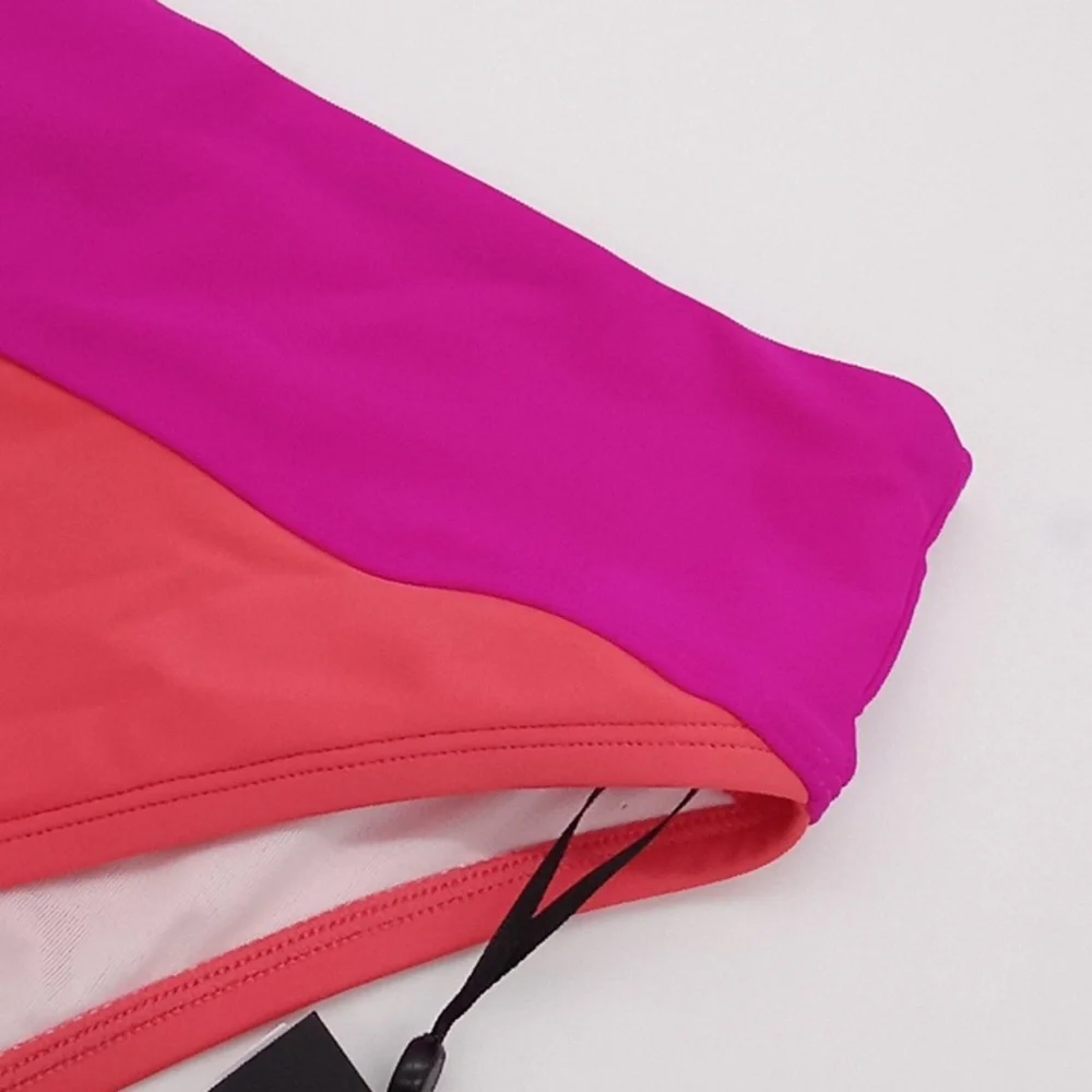 DKNY Colorblocked High-Waisted Bikini Bottoms Punch Pink XL